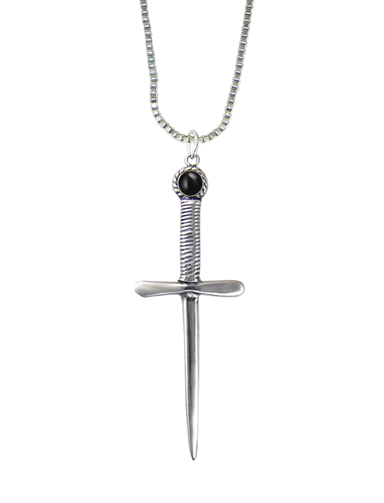 Sterling Silver Queen's Protector Knife Dagger Pendant With Black Onyx